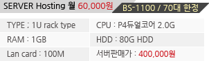 SERVER Hosting 월 60,000원 BS-1100 / 70대 한정